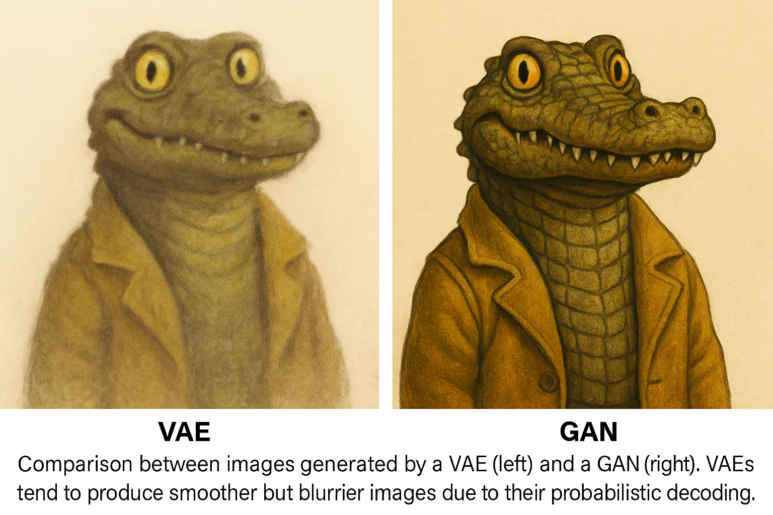 Comparison of images generated with VAEs and GANs